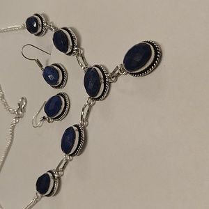 Blue sapphire necklace and earrings set